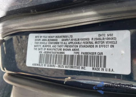 2003 Subaru Outback z USA, uszkodzony, nr VIN 4S3BH675437603695